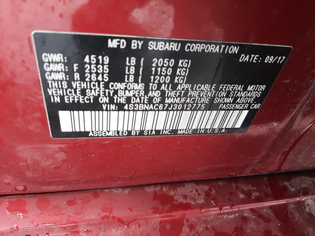 Photo 10 from auction – 2018 SUBARU LEGACY 2.5 with VIN 4S3BNAC67J3012775