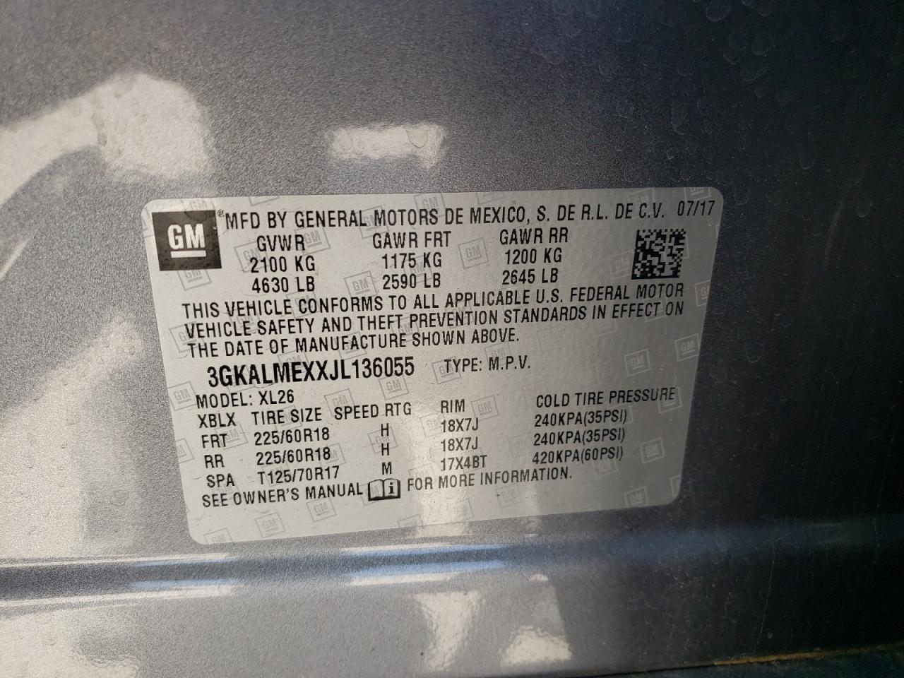 Photo 10 from auction – 2018 GMC TERRAIN SL with VIN 3GKALMEXXJL136055