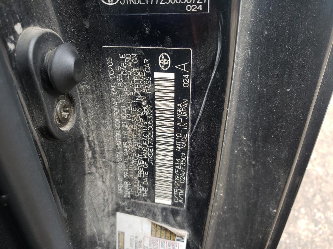 Photo 10 from auction – 2005 TOYOTA SCION TC with VIN JTKDE177250053729