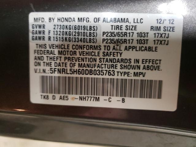 Photo 10 from auction – 2013 HONDA ODYSSEY EX with VIN 5FNRL5H60DB035763