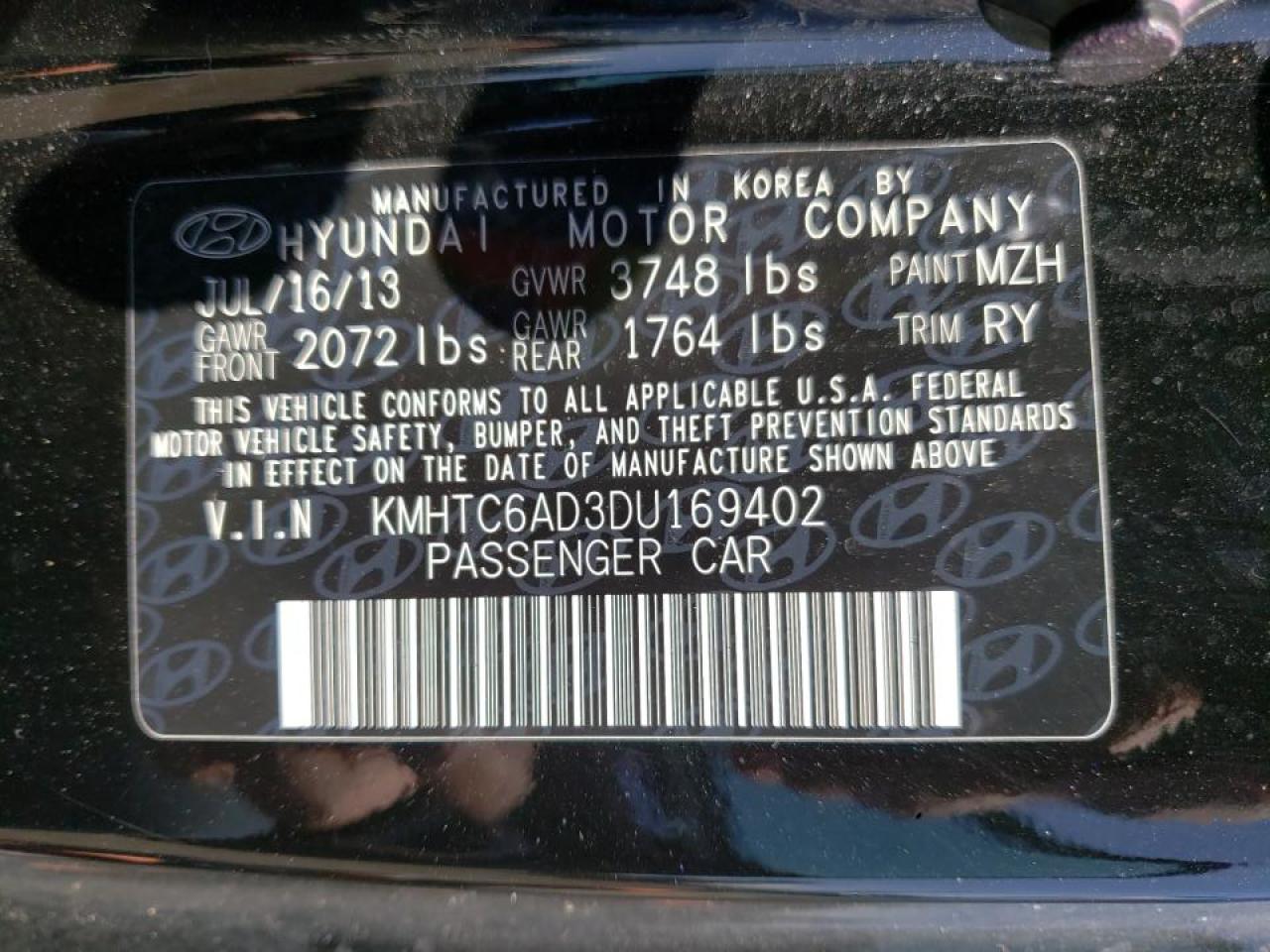Photo 10 from auction – 2013 HYUNDAI VELOSTER with VIN KMHTC6AD3DU169402