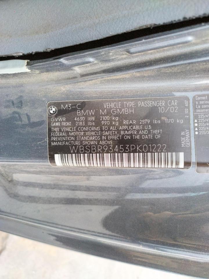 Photo 10 from auction – 2003 BMW M3 with VIN WBSBR93453PK01222