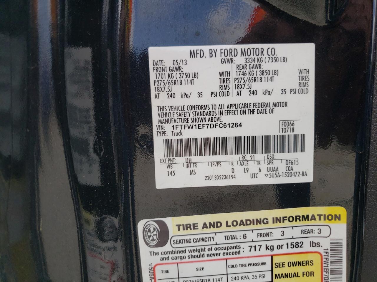 Photo 10 from auction – 2013 FORD F150 SUPER with VIN 1FTFW1EF7DFC61284