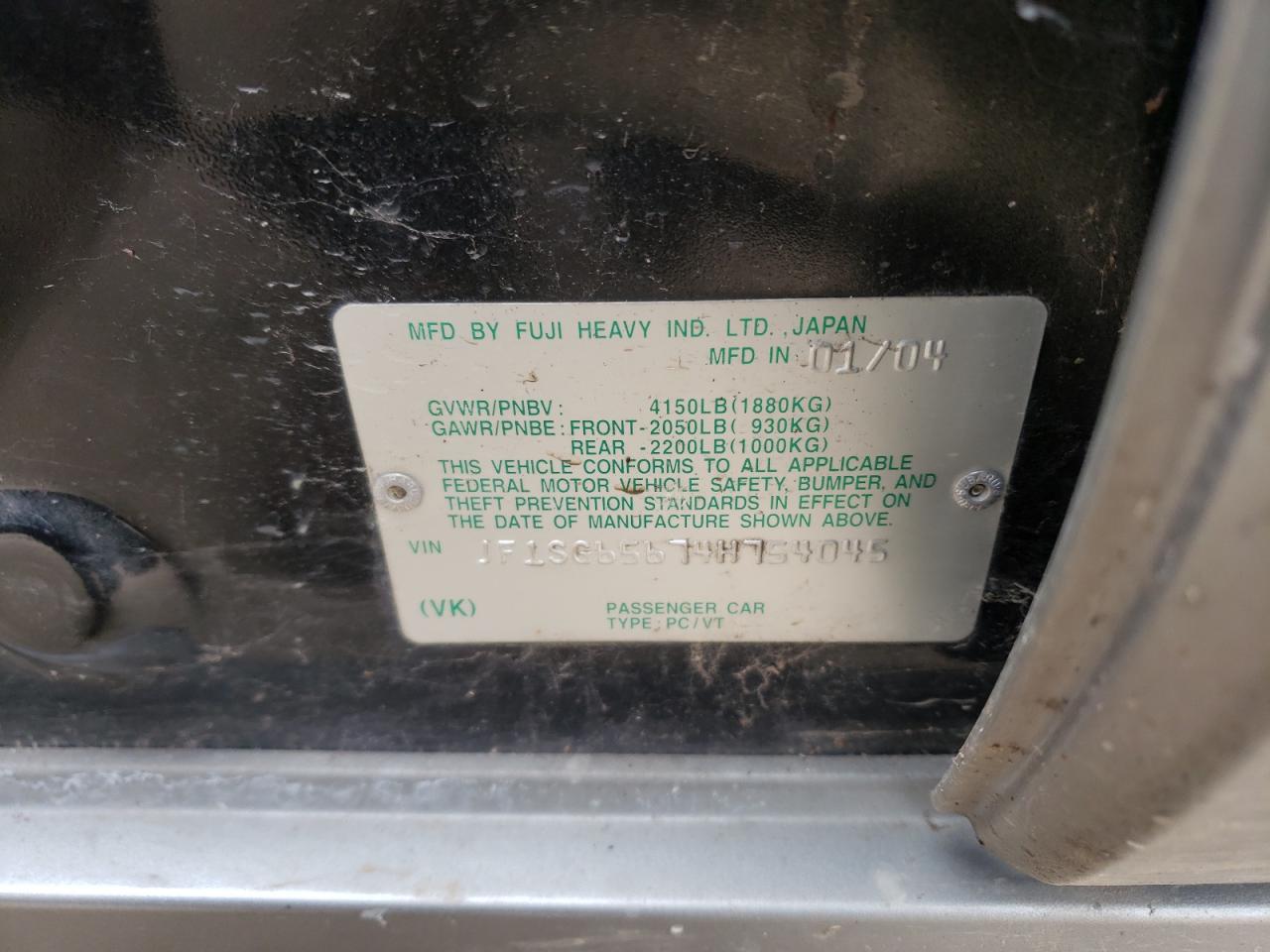 Photo 10 from auction – 2004 SUBARU FORESTER 2 with VIN JF1SG65674H754045