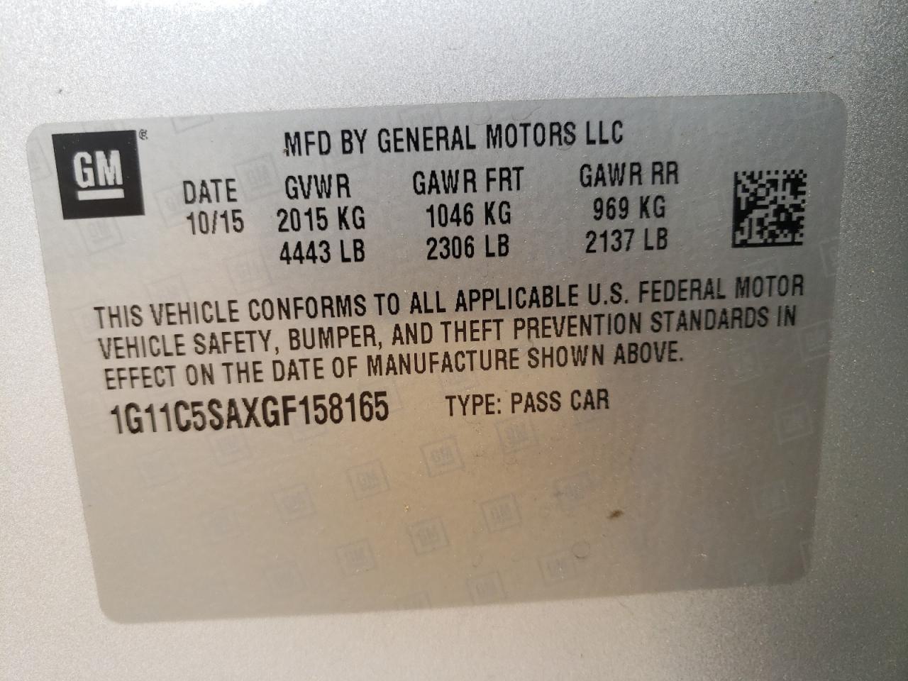 Photo 10 from auction – 2016 CHEVROLET MALIBU LIM with VIN 1G11C5SAXGF158165