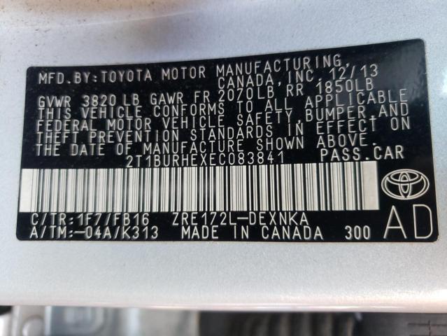 Photo 10 from auction – 2014 TOYOTA COROLLA L with VIN 2T1BURHEXEC083841