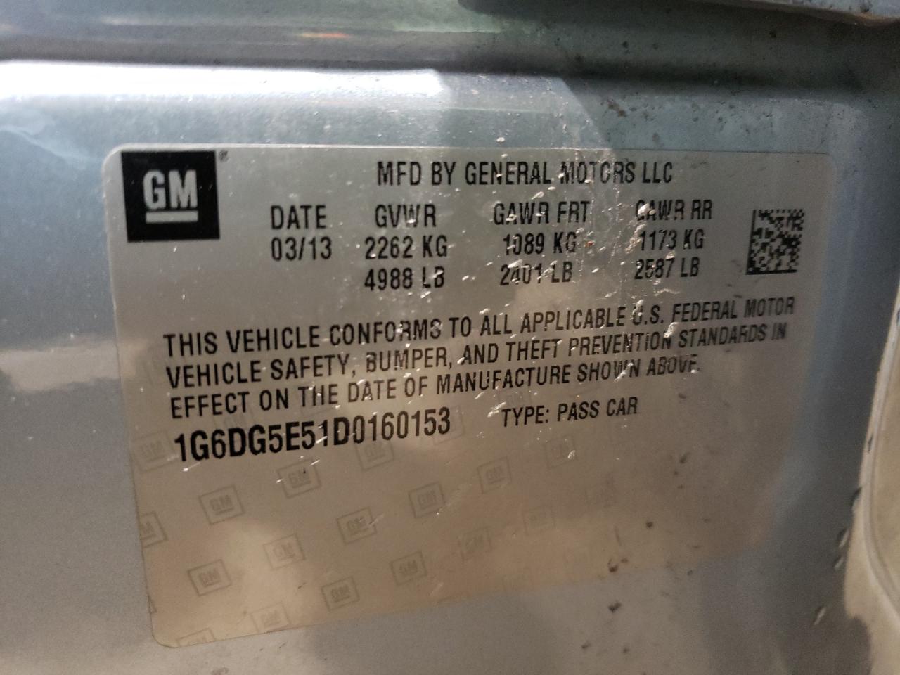 Photo 10 from auction – 2013 CADILLAC CTS LUXURY with VIN 1G6DG5E51D0160153