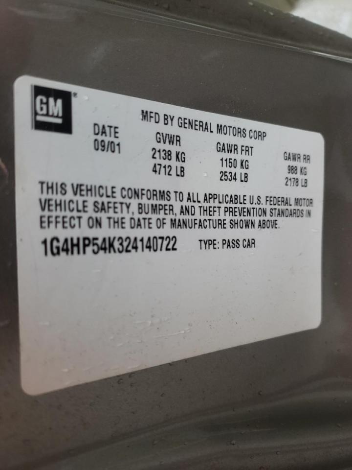 Photo 10 from auction – 2002 BUICK LESABRE CU with VIN 1G4HP54K324140722