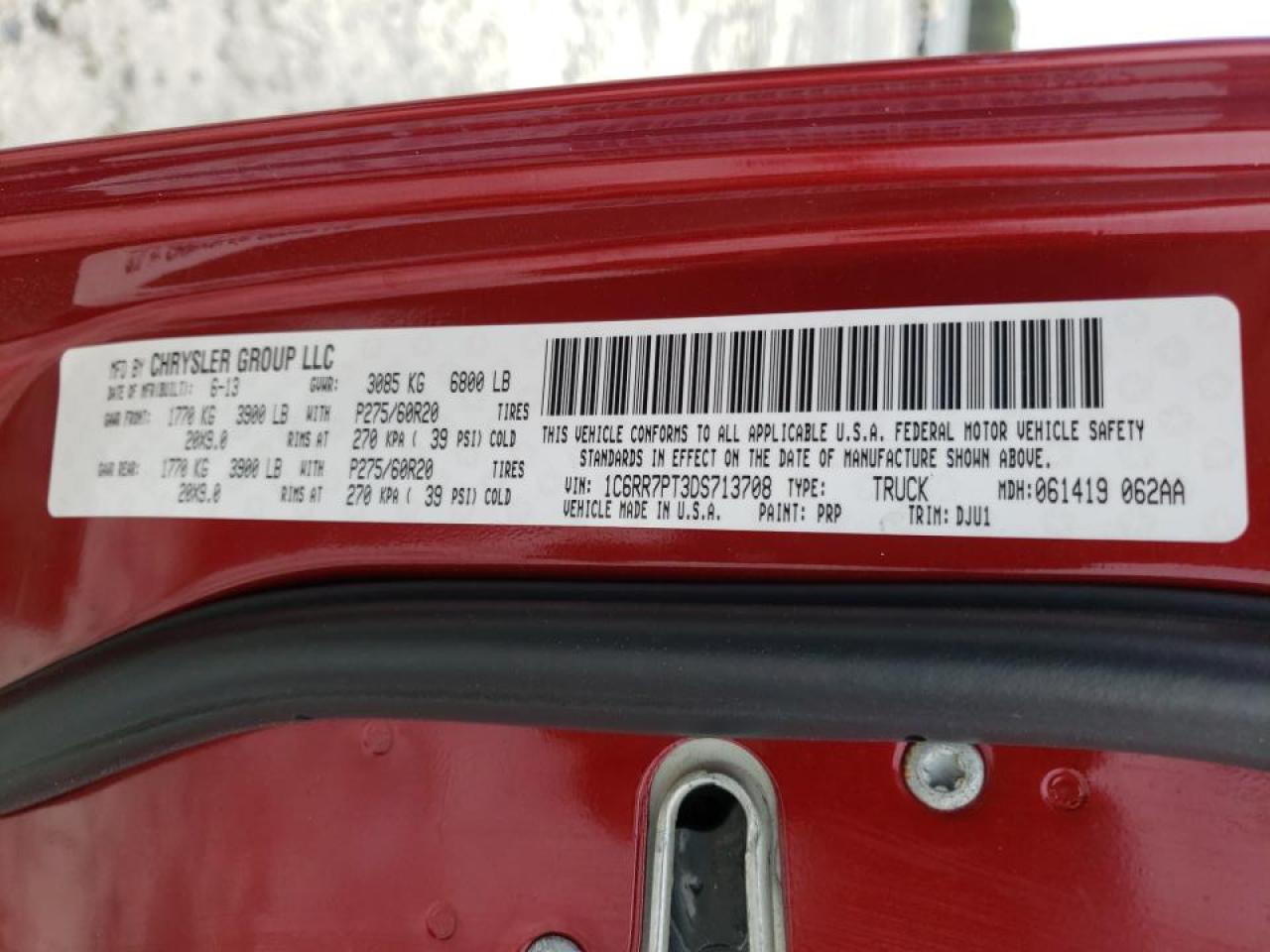 Photo 10 from auction – 2013 RAM 1500 LONGH with VIN 1C6RR7PT3DS713708