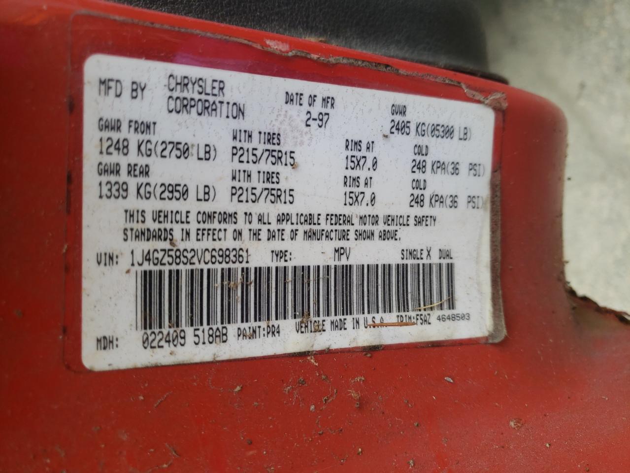 Photo 10 from auction – 1997 JEEP GRAND CHER with VIN 1J4GZ58S2VC698361
