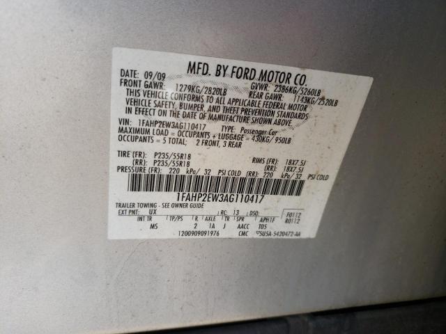 Photo 10 from auction – 2010 FORD TAURUS SEL with VIN 1FAHP2EW3AG110417