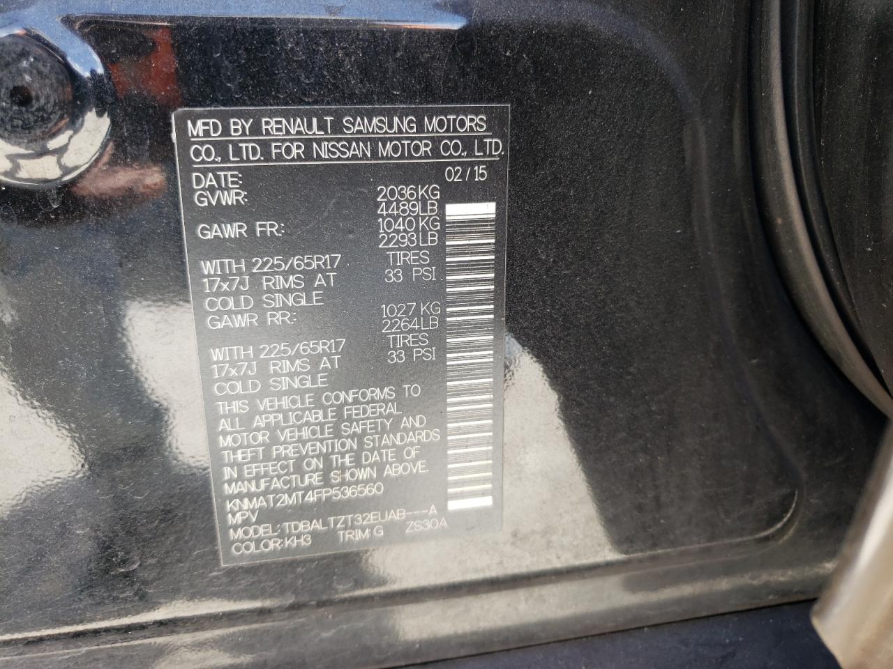 Photo 10 from auction – 2015 NISSAN ROGUE S with VIN KNMAT2MT4FP536560