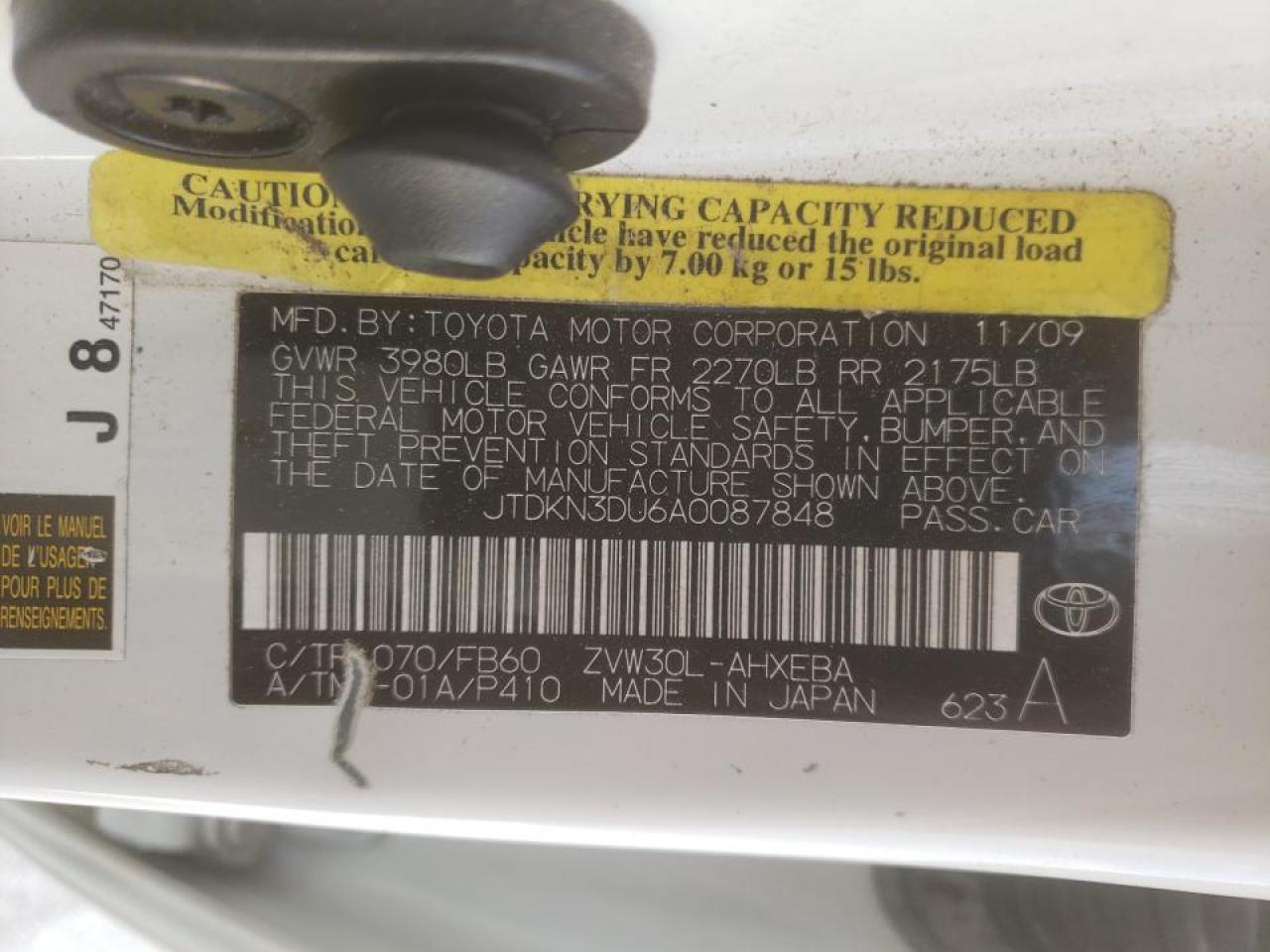 Photo 10 from auction – 2010 TOYOTA PRIUS with VIN JTDKN3DU6A0087848