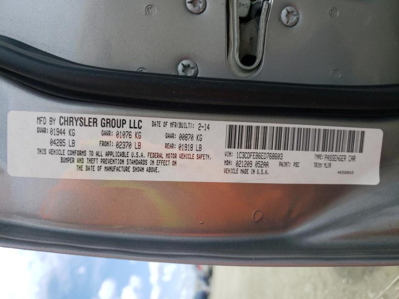Photo 10 from auction – 2014 DODGE DART GT with VIN 1C3CDFEB6ED768603