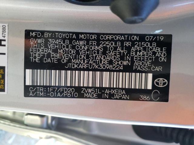 Photo 10 from auction – 2019 TOYOTA PRIUS with VIN JTDKARFU7K3098224