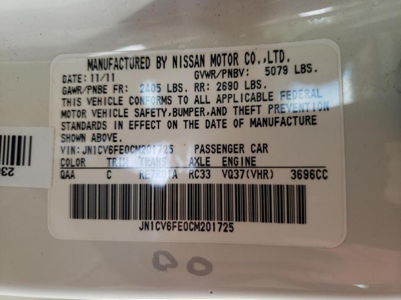 Photo 10 from auction – 2012 INFINITI G37 BASE with VIN JN1CV6FE0CM201725
