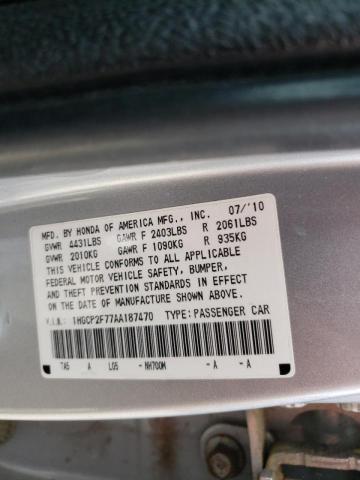 Photo 10 from auction – 2010 HONDA ACCORD EX with VIN 1HGCP2F77AA187470