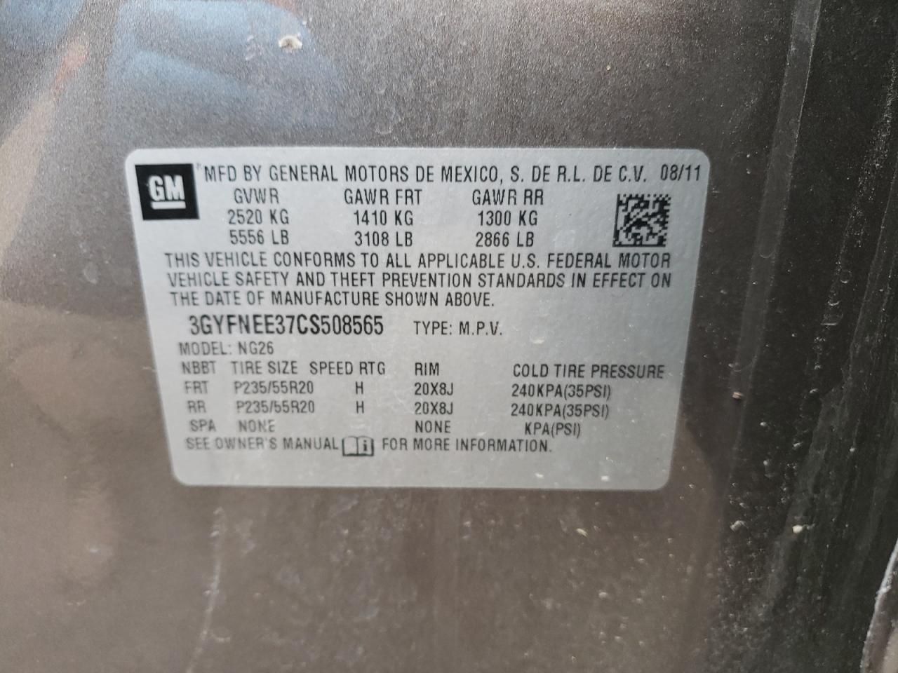 Photo 10 from auction – 2012 CADILLAC SRX PERFOR with VIN 3GYFNEE37CS508565