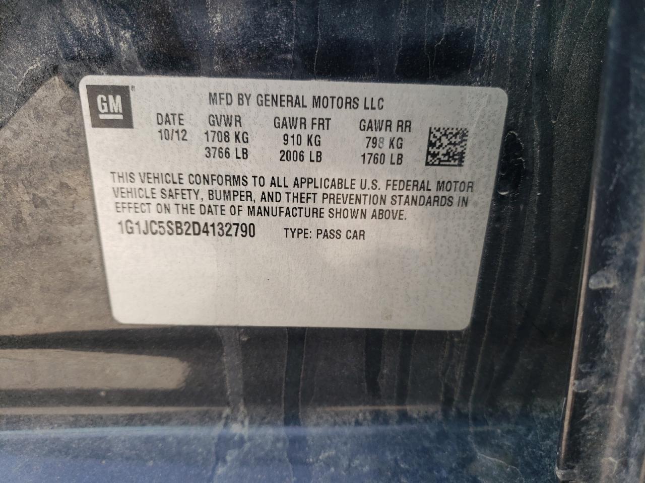 Photo 10 from auction – 2013 CHEVROLET SONIC LT with VIN 1G1JC5SB2D4132790