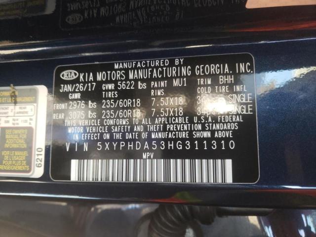 Photo 10 from auction – 2017 KIA SORENTO EX with VIN 5XYPHDA53HG311310
