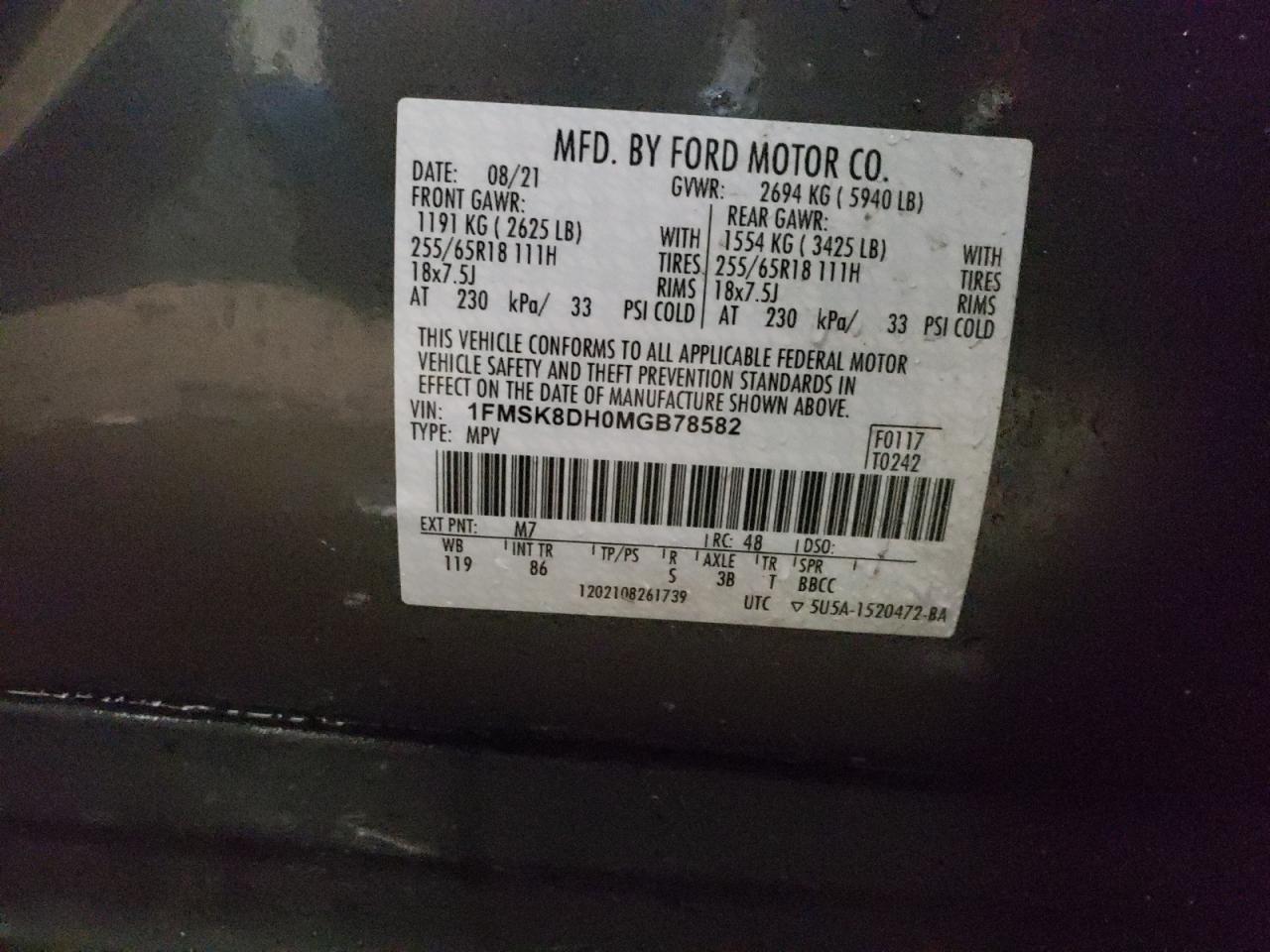 Photo 10 from auction – 2021 FORD EXPLORER X with VIN 1FMSK8DH0MGB78582