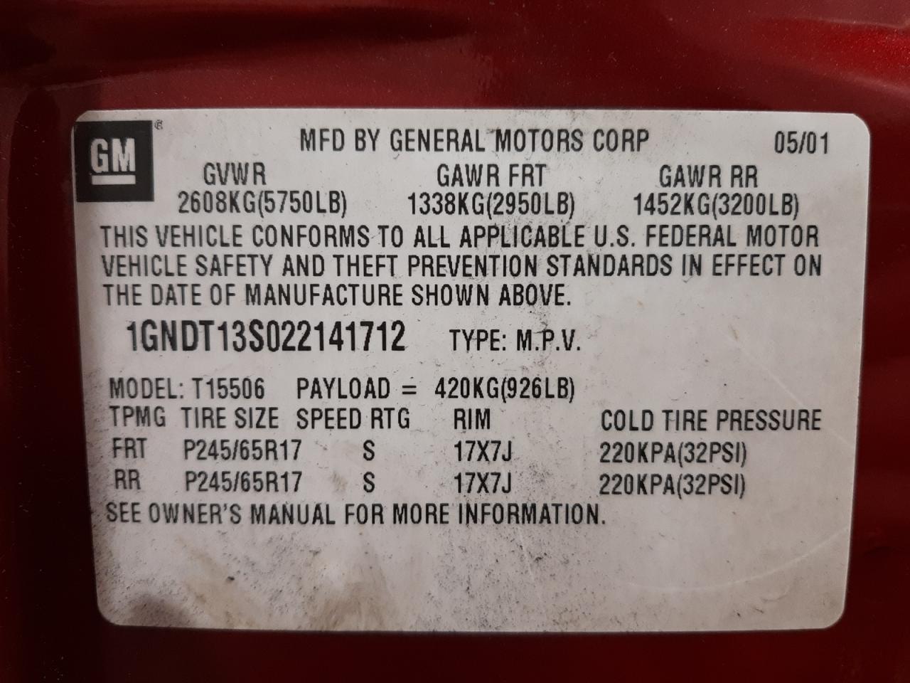 Photo 10 from auction – 2002 CHEVROLET TRAILBLAZE with VIN 1GNDT13S022141712