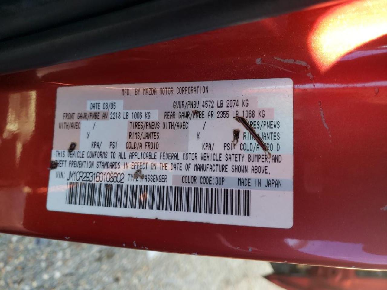 Photo 10 from auction – 2006 MAZDA 5 with VIN JM1CR293160108602