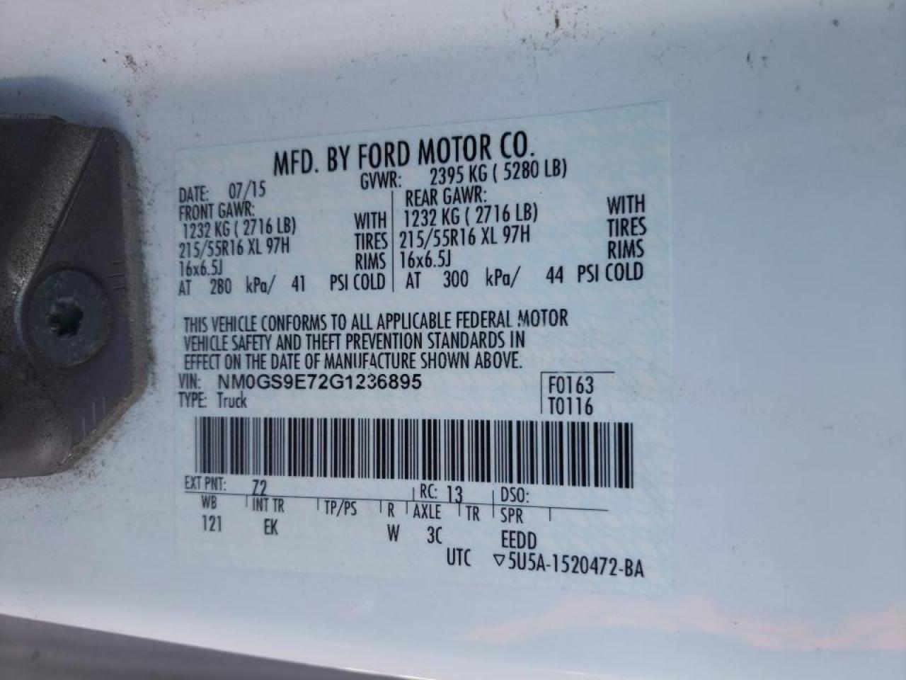 Photo 10 from auction – 2016 FORD TRANSIT CO with VIN NM0GS9E72G1236895