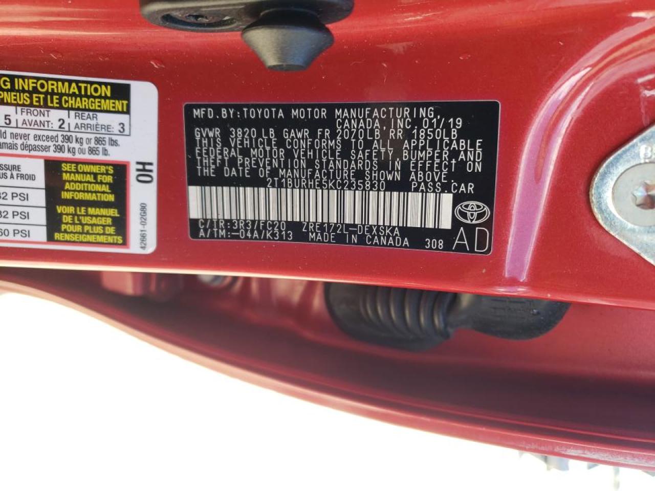 Photo 10 from auction – 2019 TOYOTA COROLLA L with VIN 2T1BURHE5KC235830