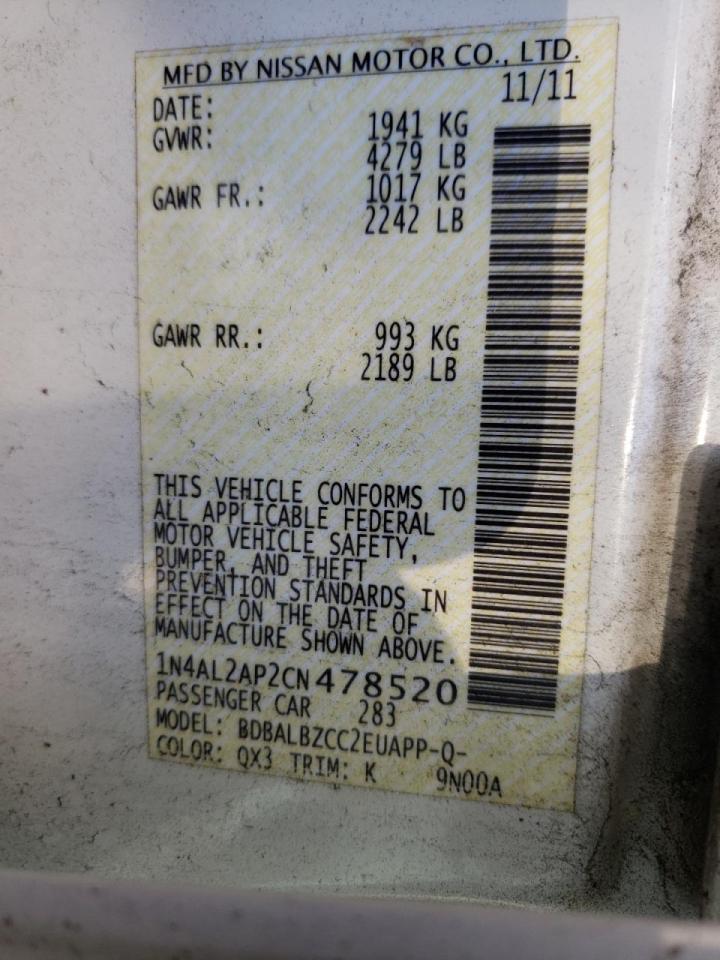 Photo 10 from auction – 2012 NISSAN ALTIMA BAS with VIN 1N4AL2AP2CN478520