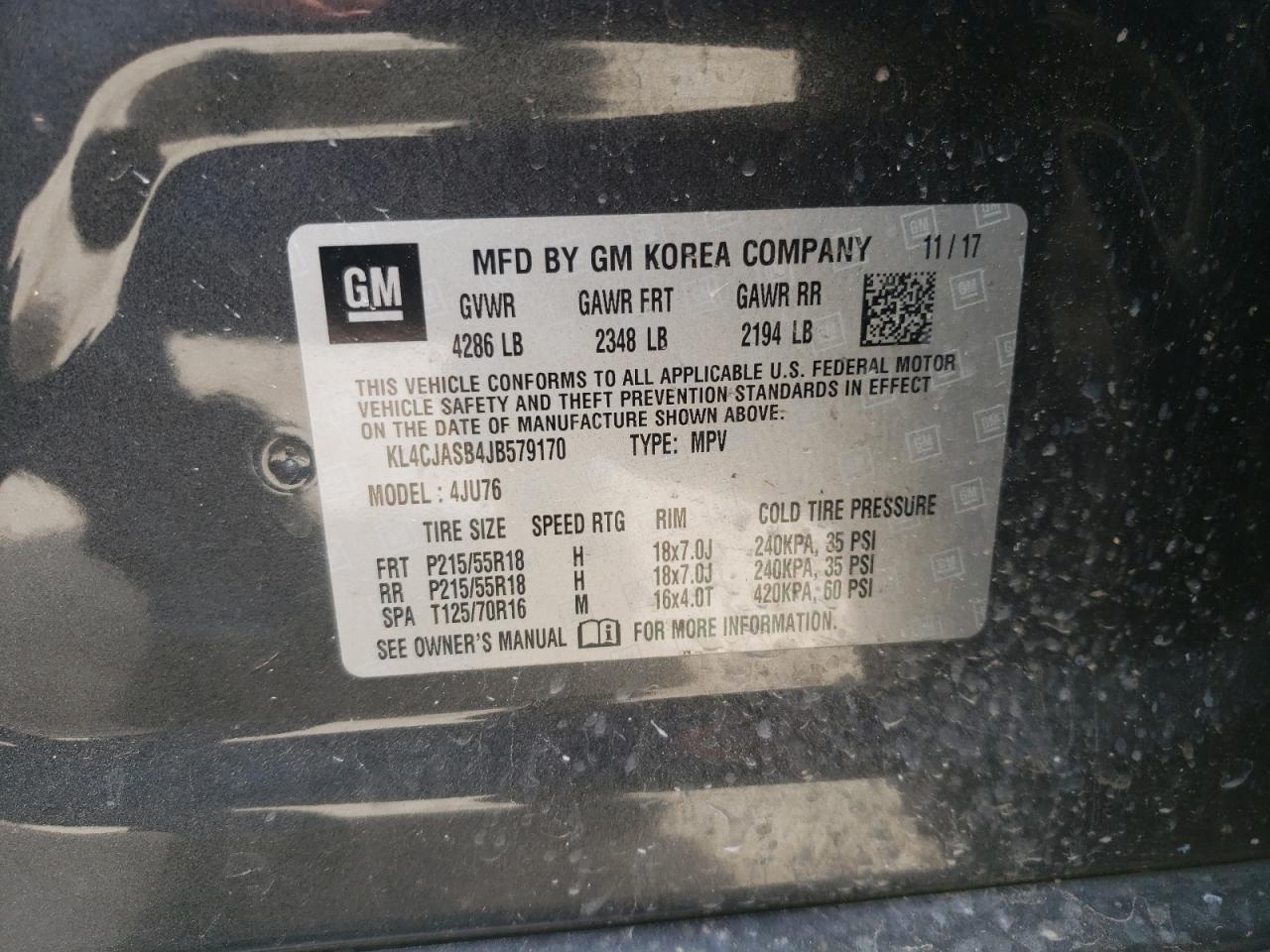 Photo 10 from auction – 2018 BUICK ENCORE PRE with VIN KL4CJASB4JB579170