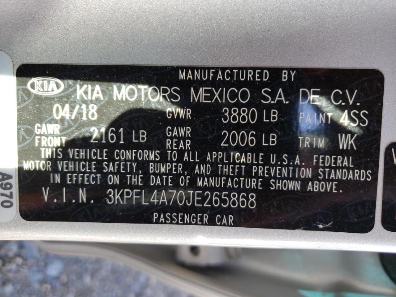 Photo 10 from auction – 2018 KIA FORTE LX with VIN 3KPFL4A70JE265868
