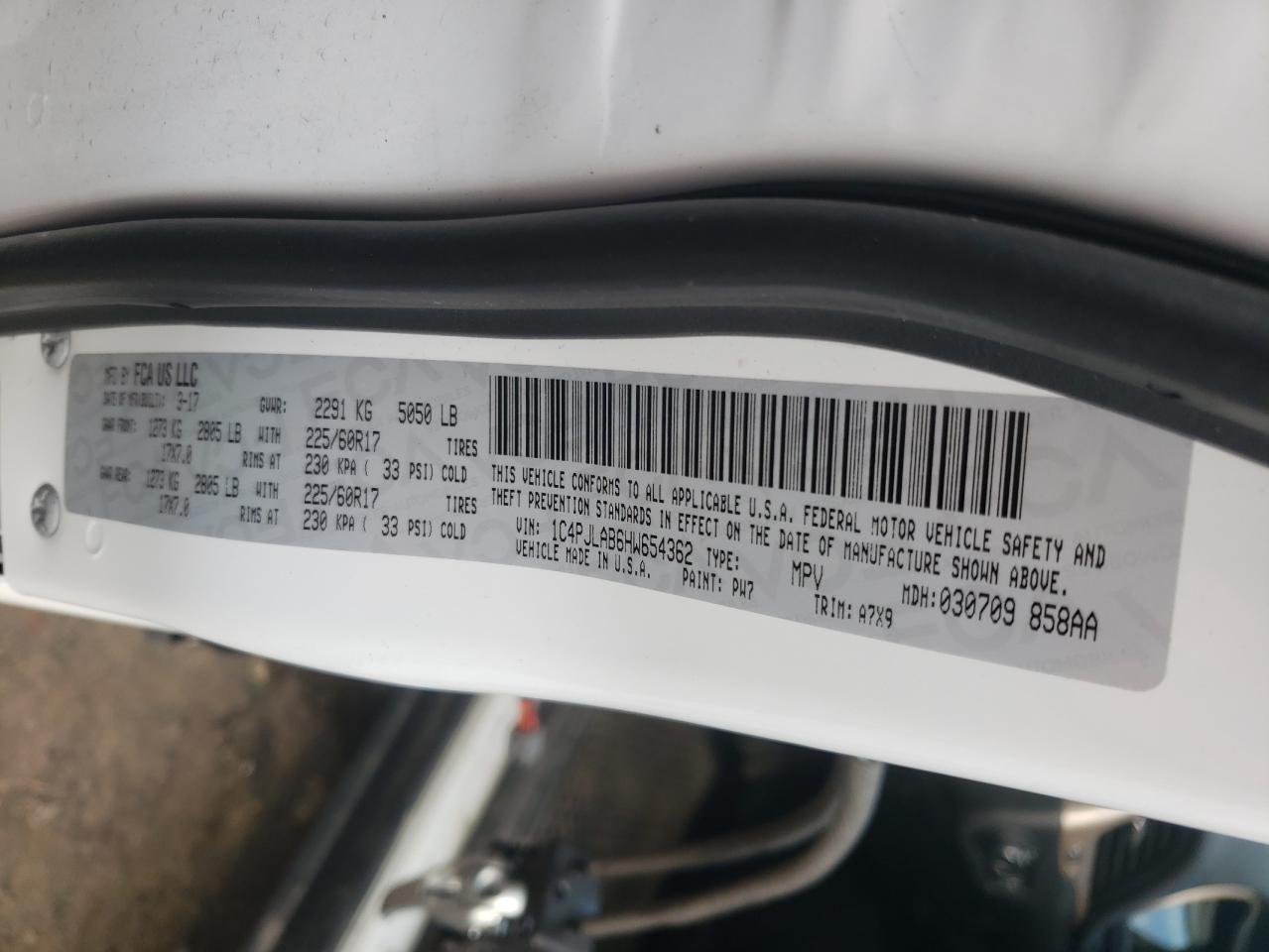 Photo 10 from auction – 2017 JEEP CHEROKEE S with VIN 1C4PJLAB6HW654362
