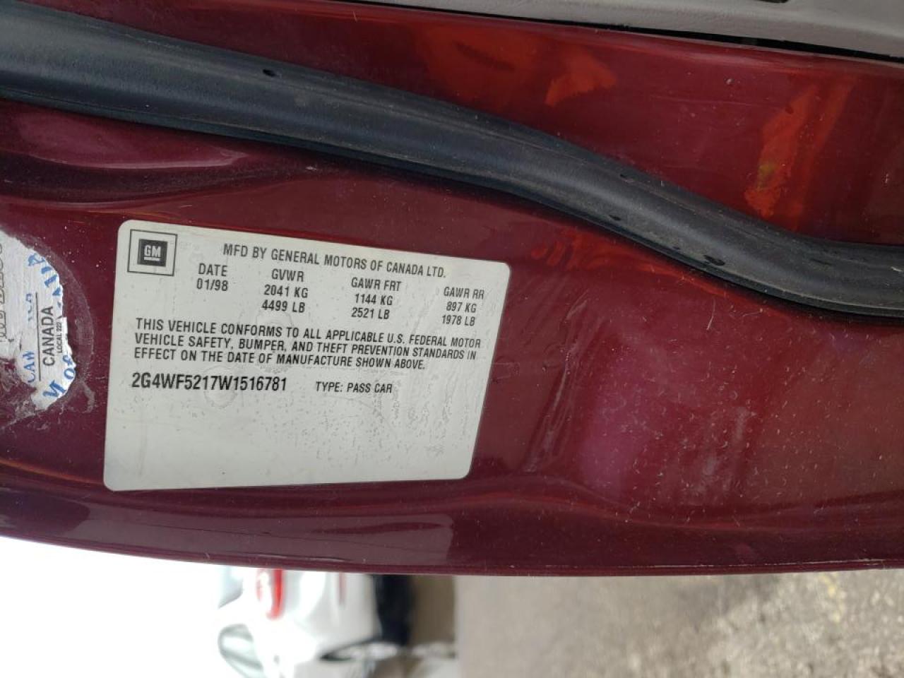 Photo 10 from auction – 1998 BUICK REGAL GS with VIN 2G4WF5217W1516781