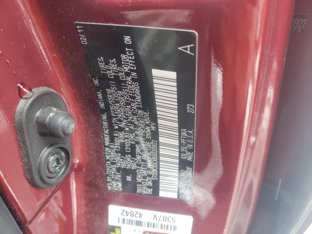 Photo 10 from auction – 2011 TOYOTA SIENNA XLE with VIN 5TDDK3DCXBS020922