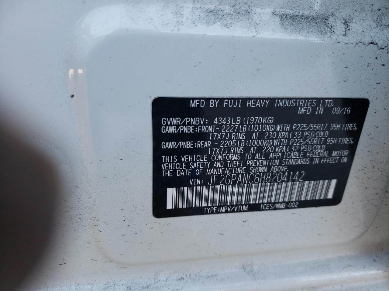Photo 10 from auction – 2017 SUBARU CROSSTREK with VIN JF2GPANC6H8204142