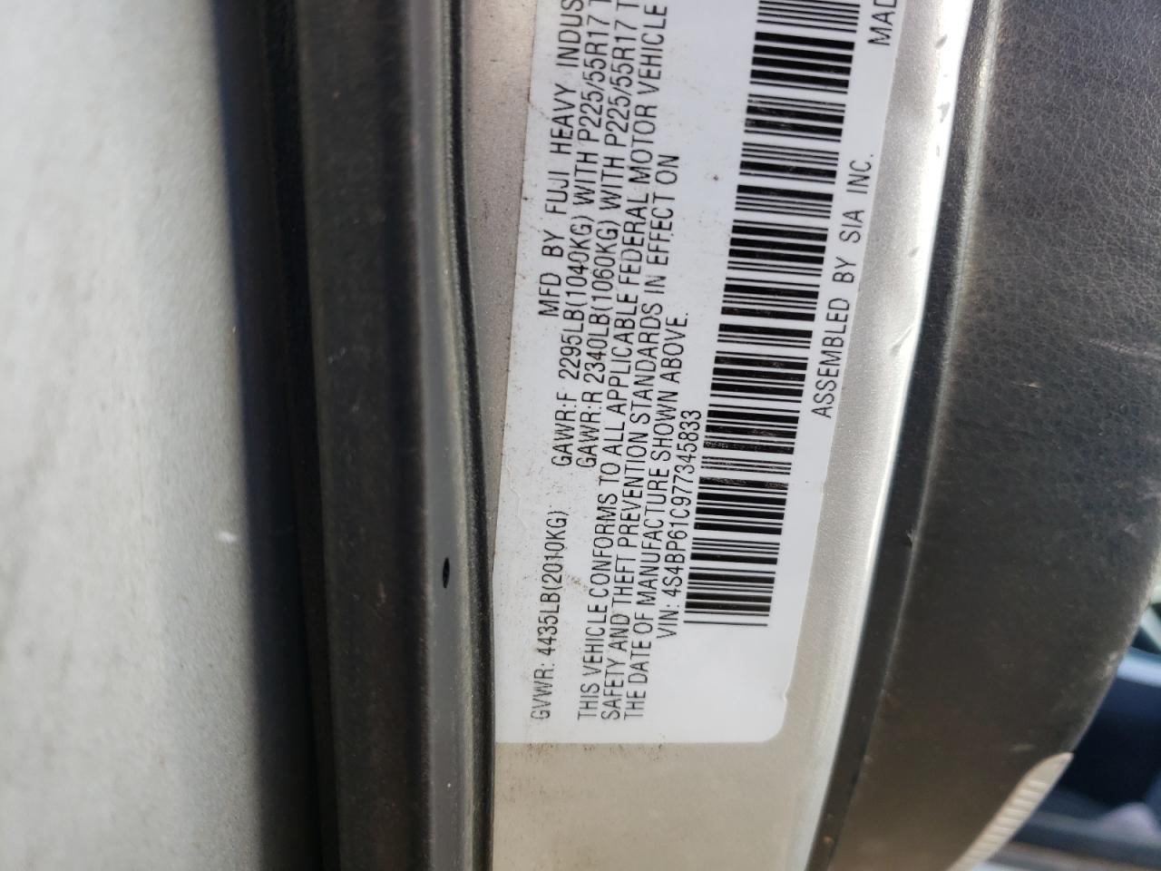 Photo 10 from auction – 2007 SUBARU LEGACY OUT with VIN 4S4BP61C977345833