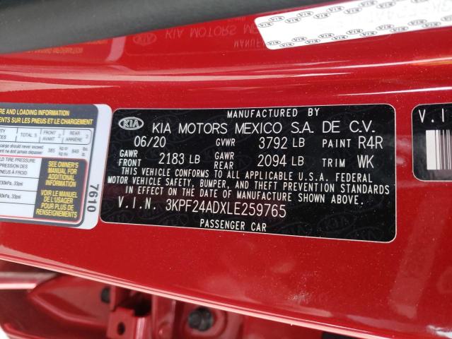 Photo 10 from auction – 2020 KIA FORTE FE with VIN 3KPF24ADXLE259765