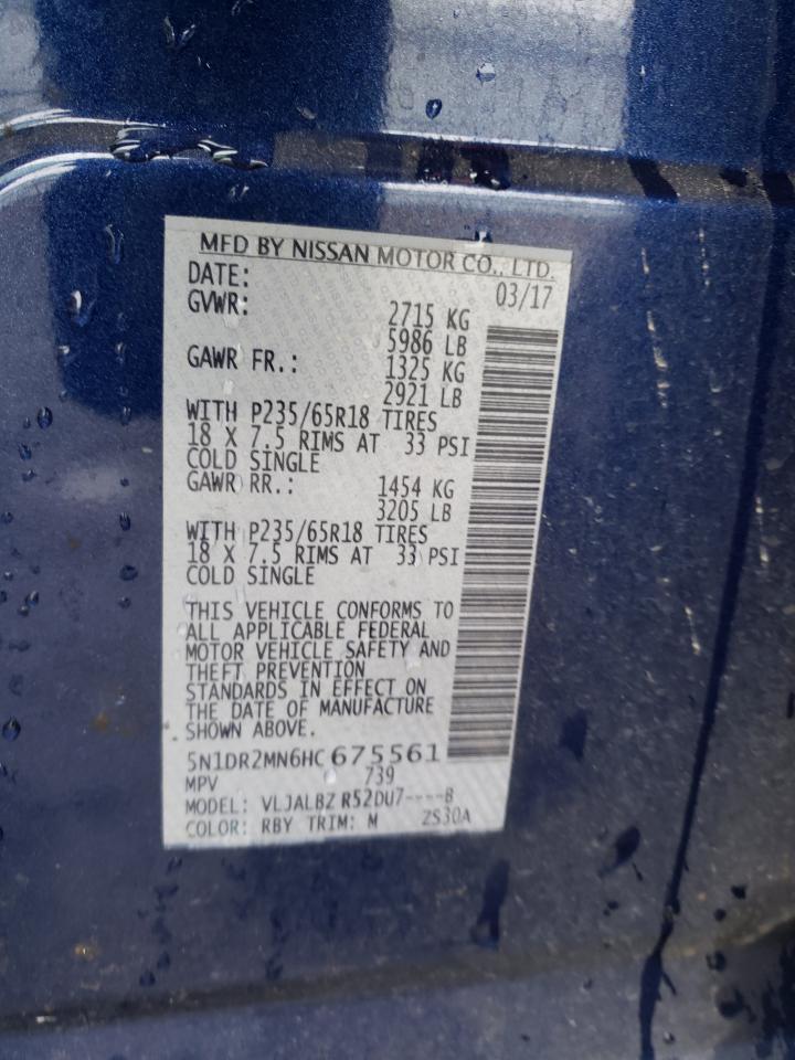 Photo 10 from auction – 2017 NISSAN PATHFINDER with VIN 5N1DR2MN6HC675561