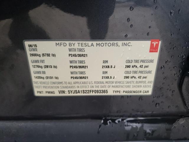 Photo 10 from auction – 2015 TESLA MODEL S with VIN 5YJSA1S22FF093365