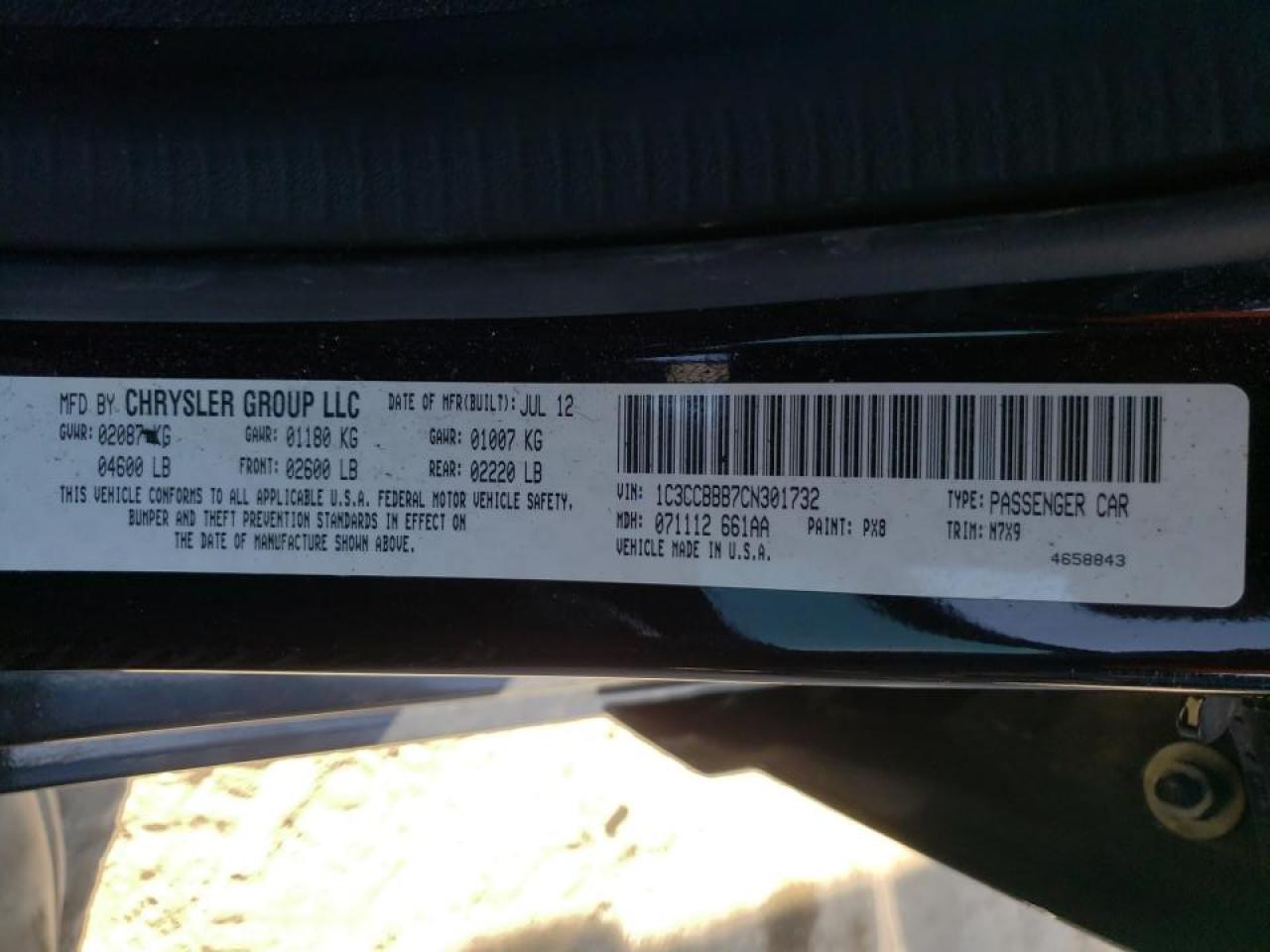 Photo 10 from auction – 2012 CHRYSLER 200 TOURIN with VIN 1C3CCBBB7CN301732