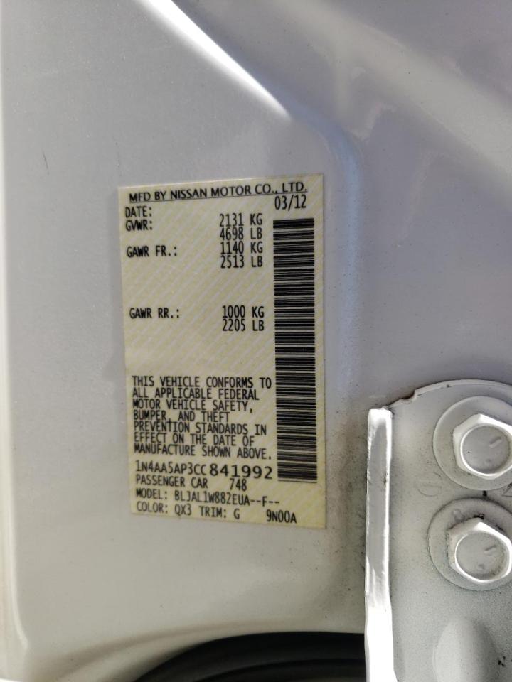 Photo 10 from auction – 2012 NISSAN MAXIMA S with VIN 1N4AA5AP3CC841992