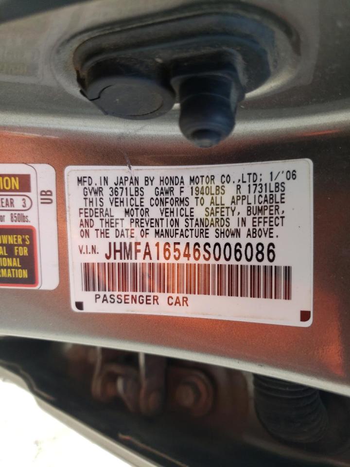 Photo 10 from auction – 2006 HONDA CIVIC LX with VIN JHMFA16546S006086