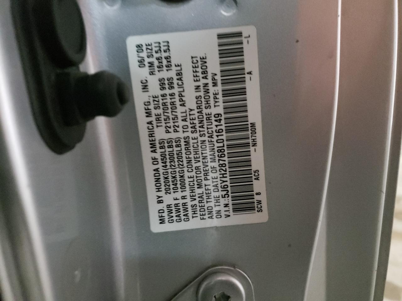 Photo 10 from auction – 2008 HONDA ELEMENT EX with VIN 5J6YH28768L016149