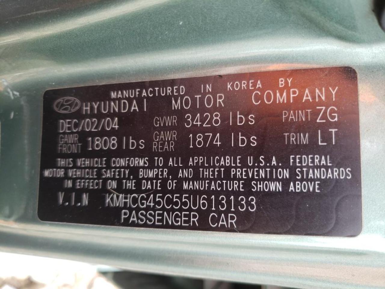 Photo 10 from auction – 2005 HYUNDAI ACCENT GL with VIN KMHCG45C55U613133