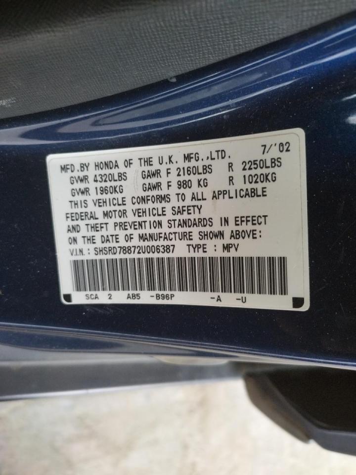 Photo 10 from auction – 2002 HONDA CR-V EX with VIN SHSRD78872U006387