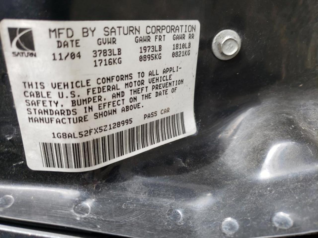 Photo 10 from auction – 2005 SATURN ION LEVEL with VIN 1G8AL52FX5Z128995