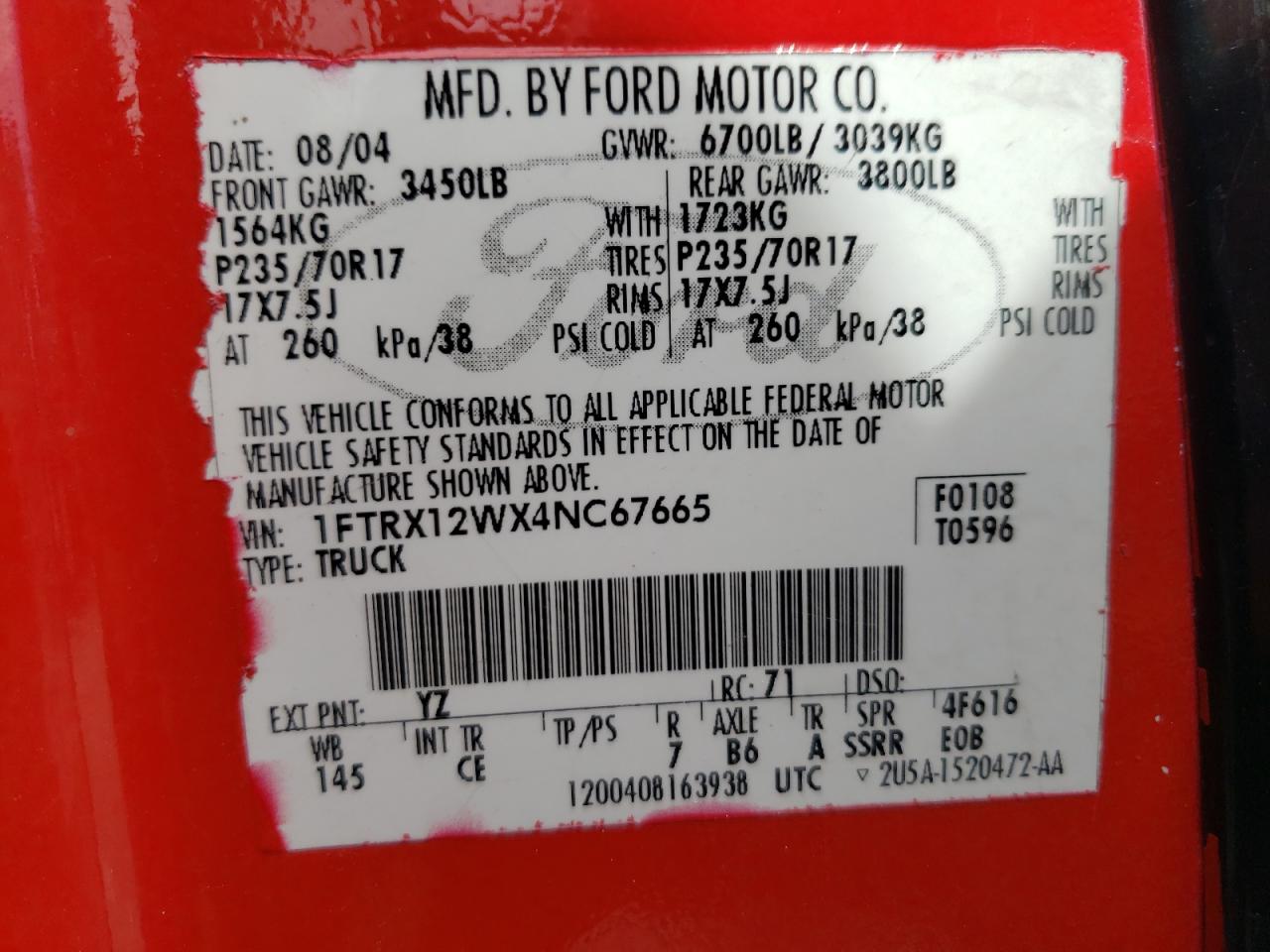 Photo 10 from auction – 2004 FORD F150 with VIN 1FTRX12WX4NC67665