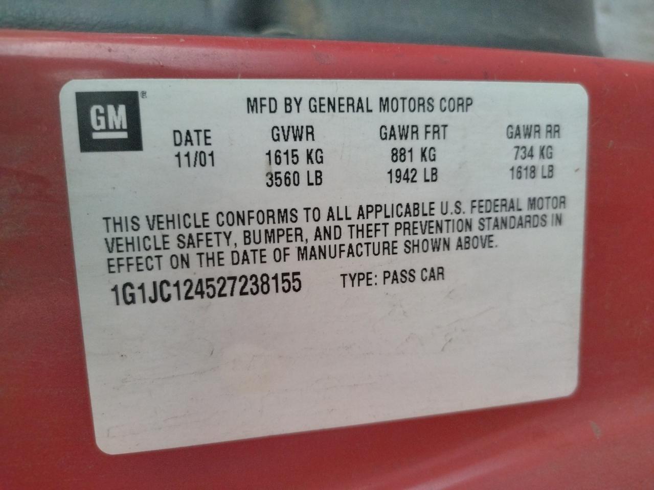 Photo 10 from auction – 2002 CHEVROLET CAVALIER with VIN 1G1JC124527238155