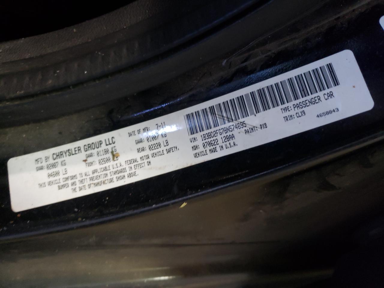 Photo 10 from auction – 2011 DODGE AVENGER LU with VIN 1B3BD2FG7BN574695